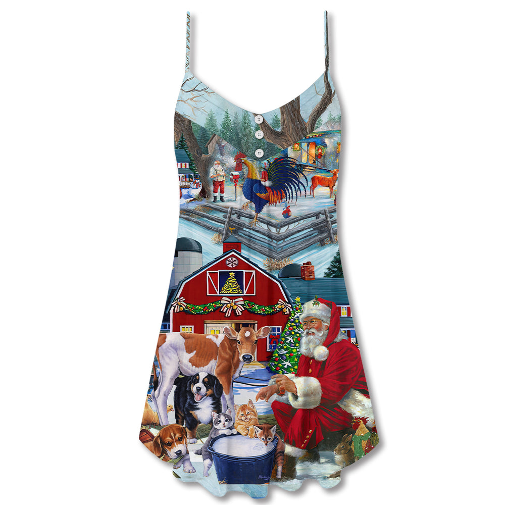 Christmas Santa Love Animals – Women's Summer Sleeveless V-Neck Camisole Dress
