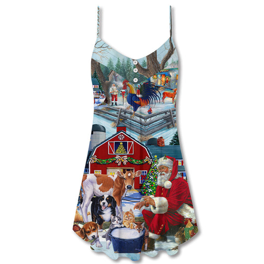 Christmas Santa Love Animals – Women's Summer Sleeveless V-Neck Camisole Dress