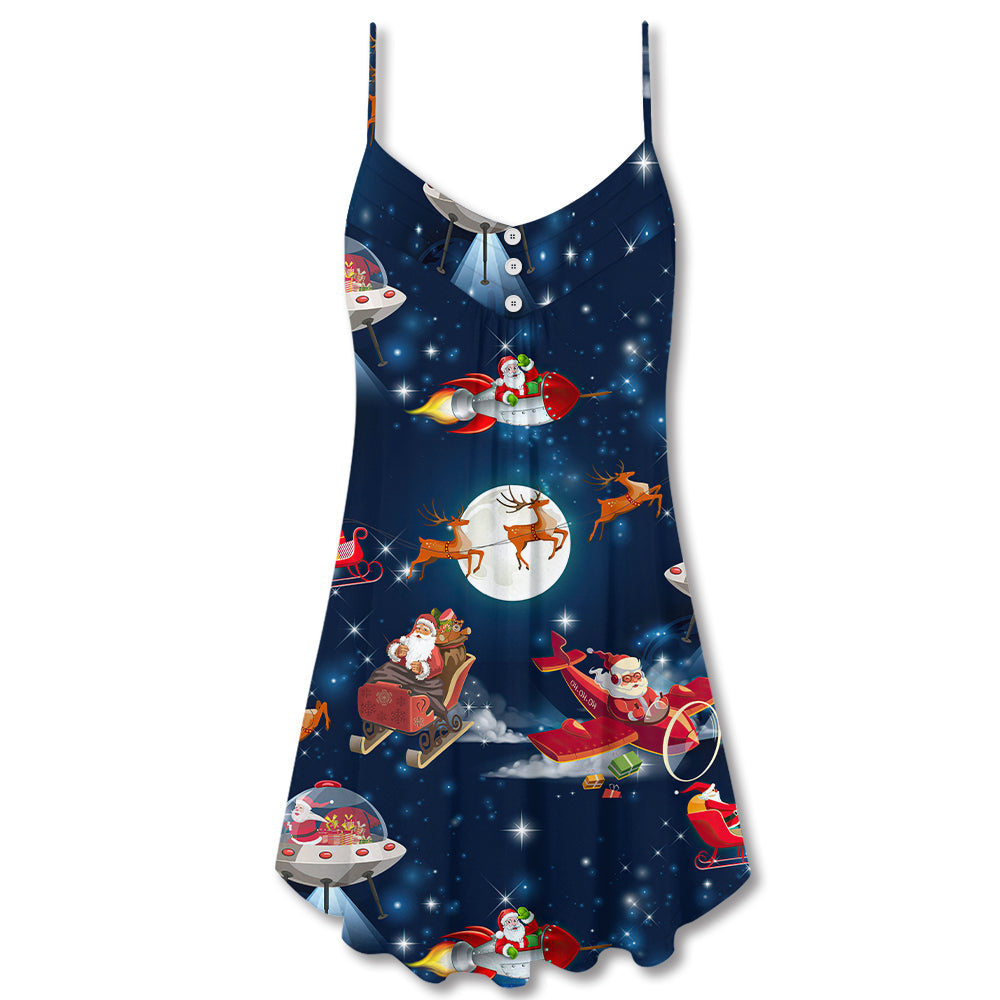 Christmas Astronaut Santa Theme – Women's Summer Sleeveless V-Neck Camisole Dress