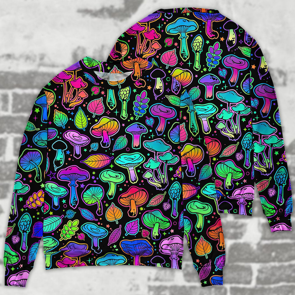 Neon Colorful Mushroom With Leaf Art – Sweater - Ugly Christmas Sweater