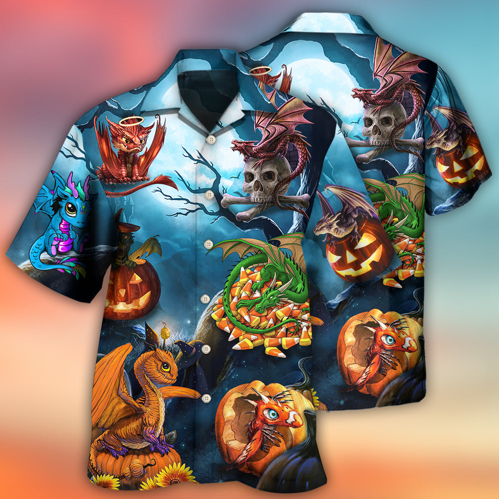 Halloween Dragon And Pumpkin Dark Sky - Hawaiian Shirt