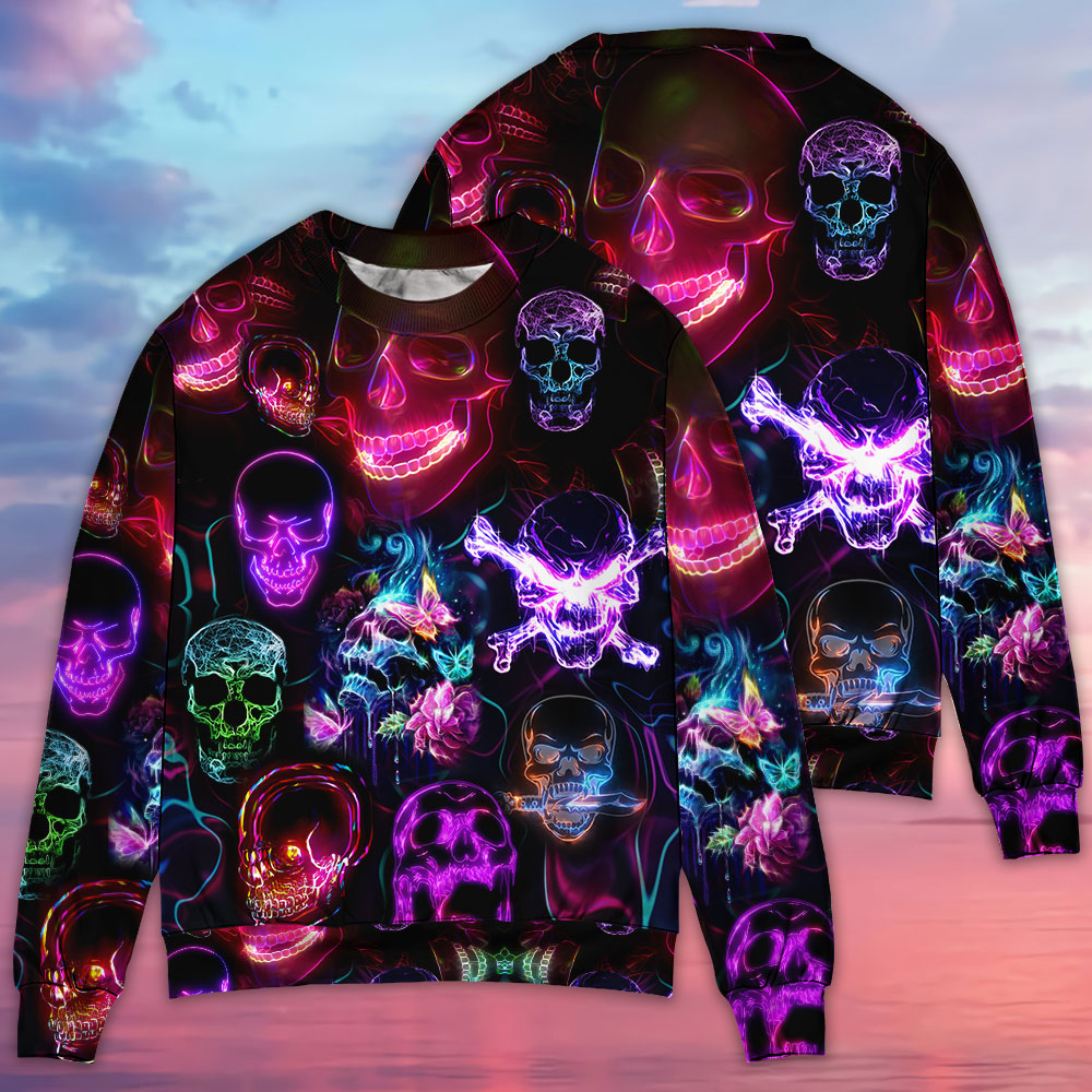 Skull Neon Art Happy Holiday Style – Sweater - Ugly Christmas Sweater
