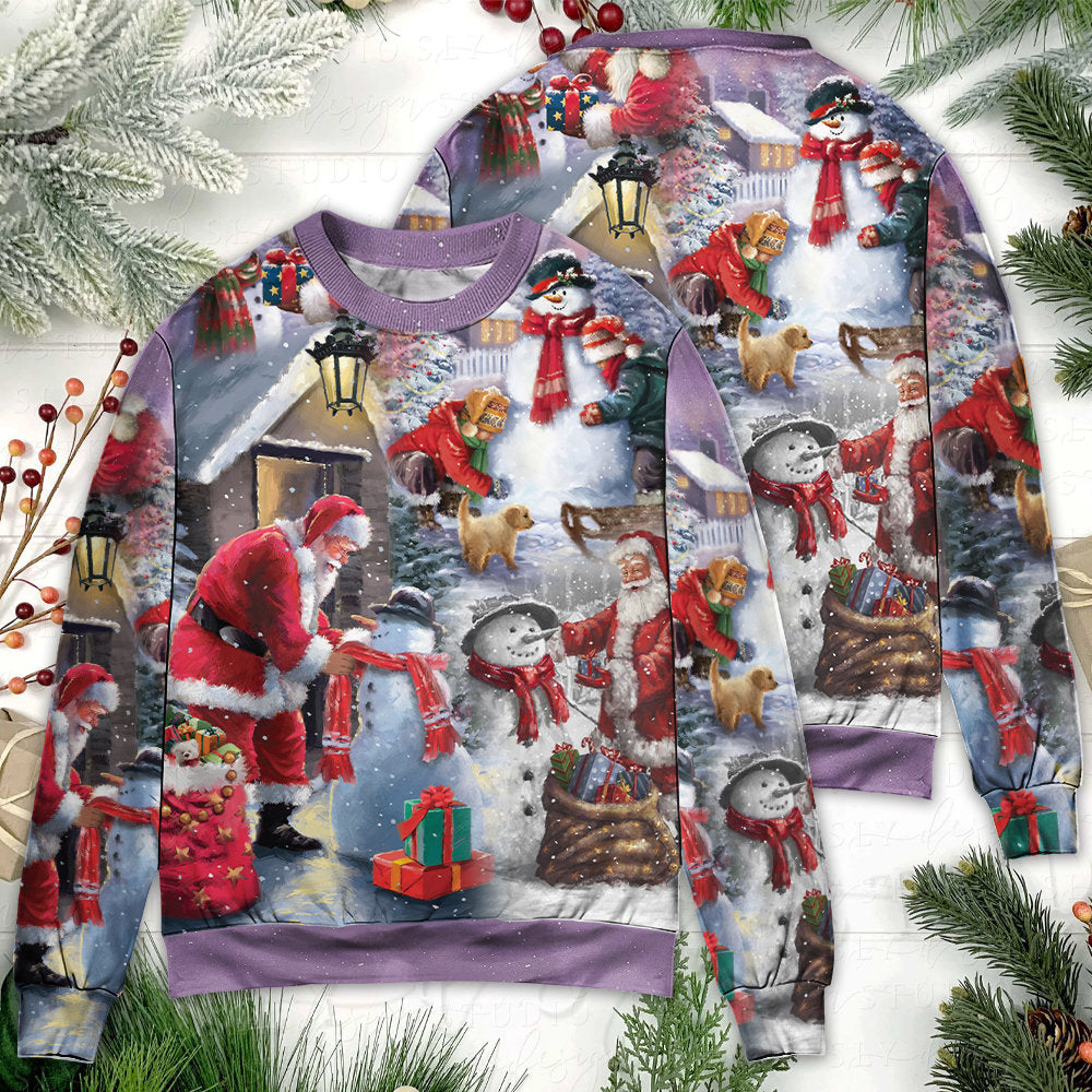 Christmas Santa Building Snowman Gift – Sweater - Ugly Christmas Sweater