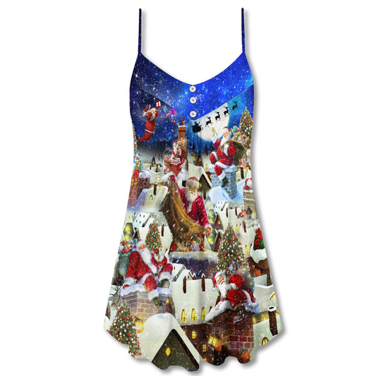 Christmas Rooftop Santa Busy Night – Women's Summer Sleeveless V-Neck Camisole Dress