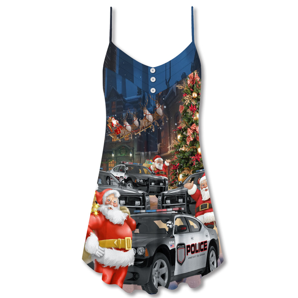 Christmas Santa Police Car Merry – Women's Summer Sleeveless V-Neck Camisole Dress