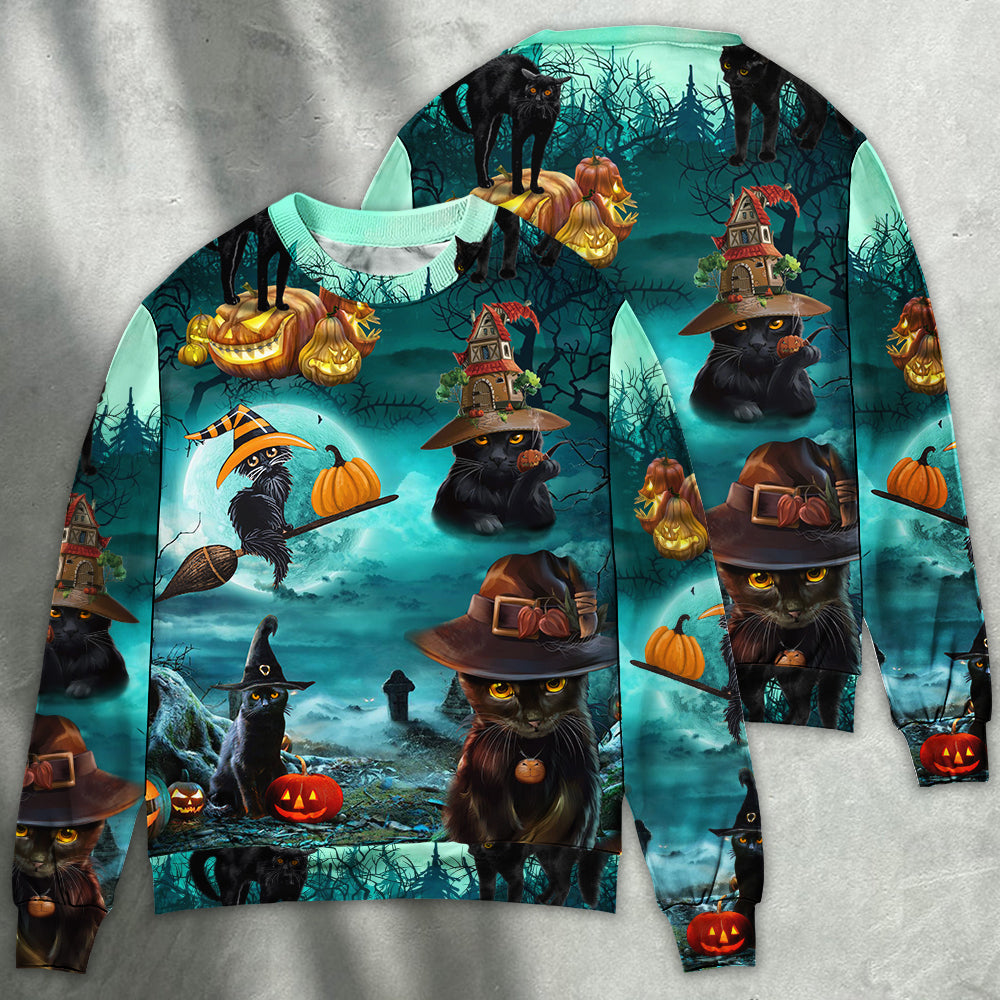 Halloween Black Cat Pumpkin Art Style – Sweater - Ugly Christmas Sweater