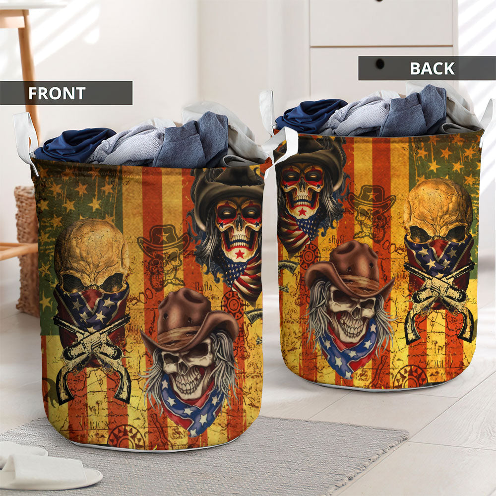 Skull Cowboy America Retro - Laundry Basket - Owls Matrix LTD
