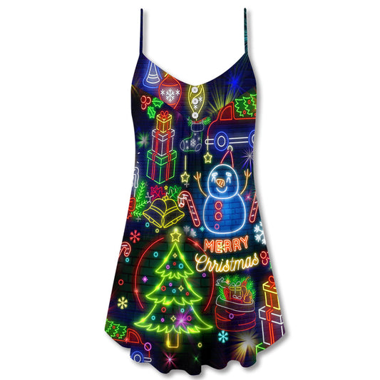 Christmas Bright Neon Lights – Women's Summer Sleeveless V-Neck Camisole Dress