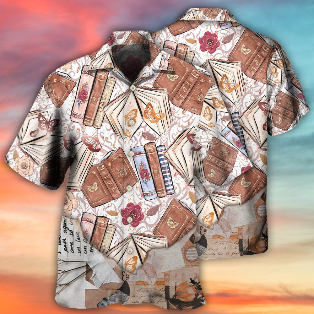 Book With Flowers And Butterfly Art - Hawaiian Shirt