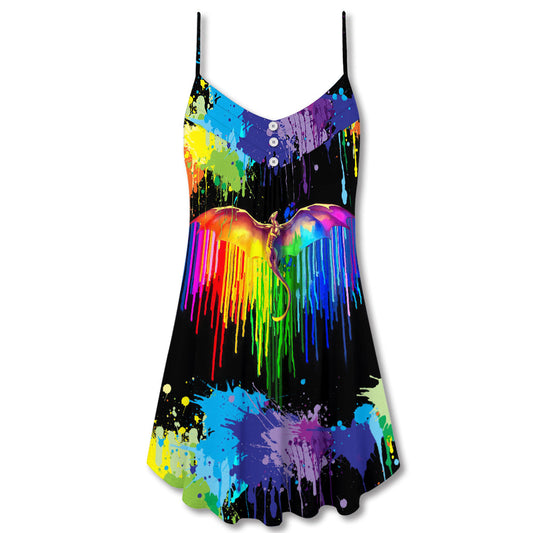 Pride Dragon Color Of Happiness – Women's Summer Sleeveless V-Neck Camisole Dress