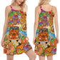Hippie Pumpkin Bus Colorful – Women's Summer Sleeveless V-Neck Camisole Dress