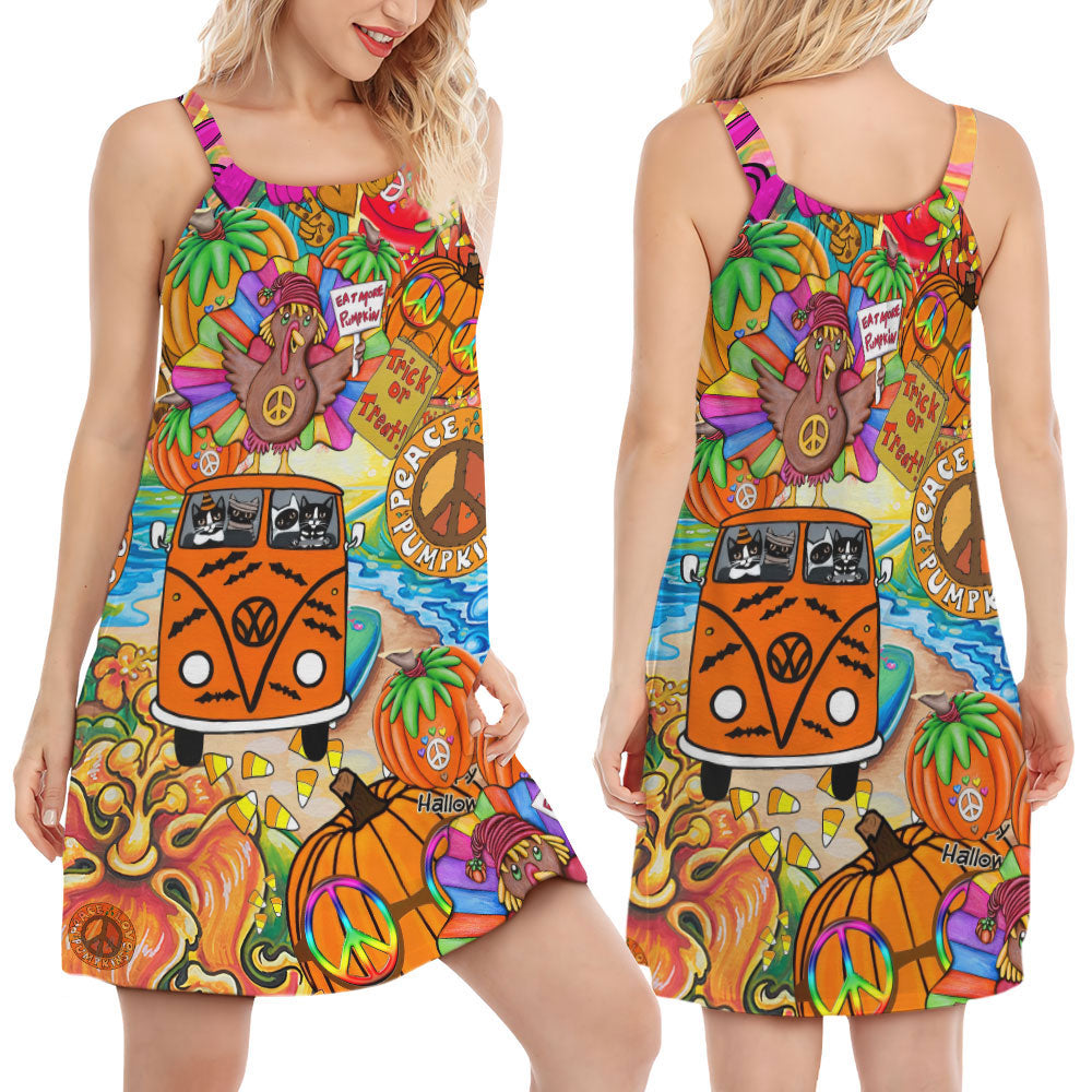 Hippie Pumpkin Bus Colorful – Women's Summer Sleeveless V-Neck Camisole Dress