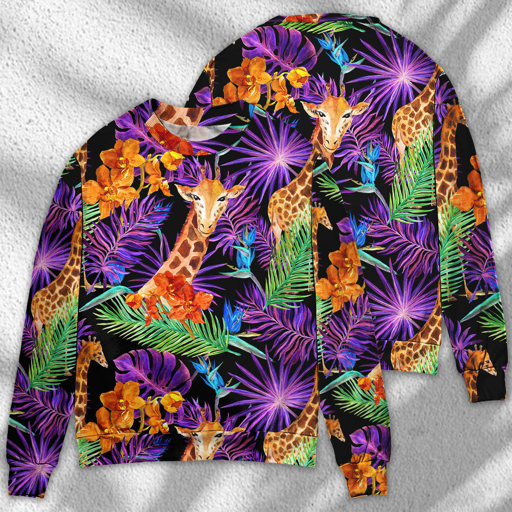 Giraffe Tropical Leaf Colorful Art – Sweater - Ugly Christmas Sweater