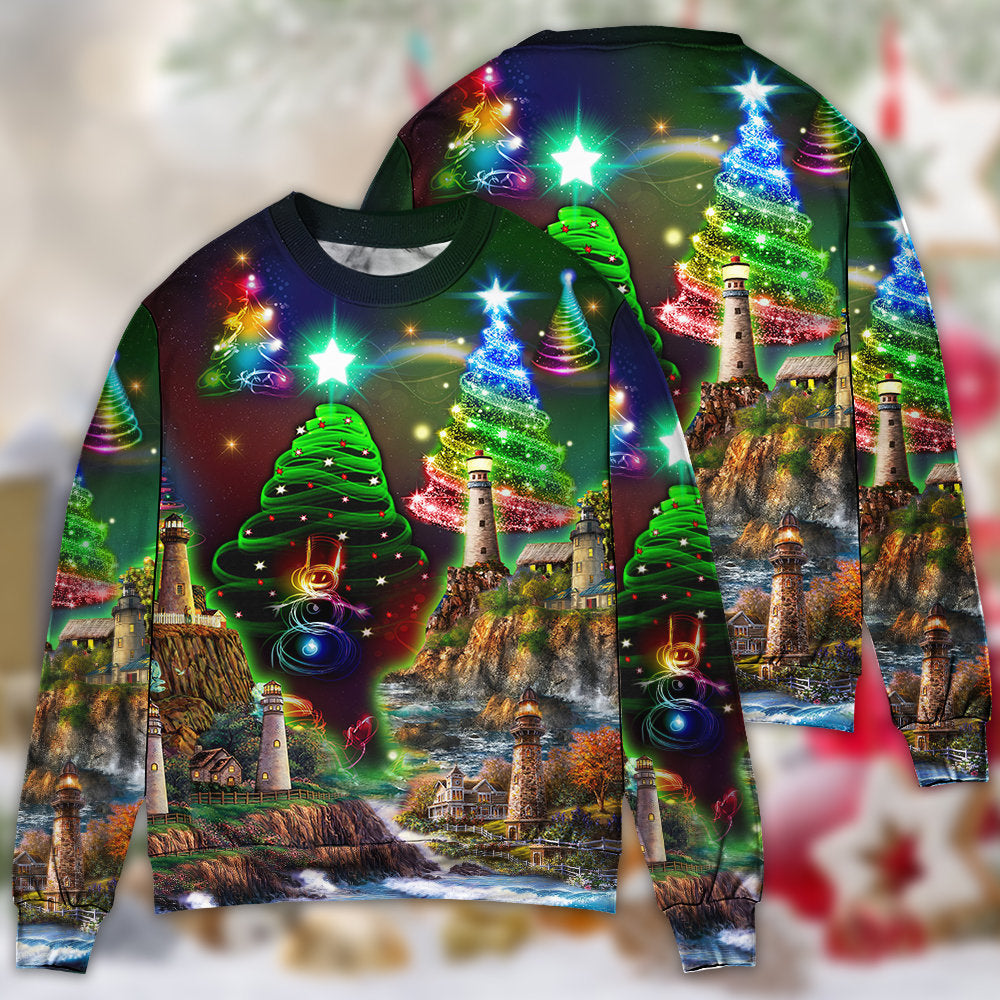 Lighthouse Merry Christmas Happy Style – Sweater - Ugly Christmas Sweater