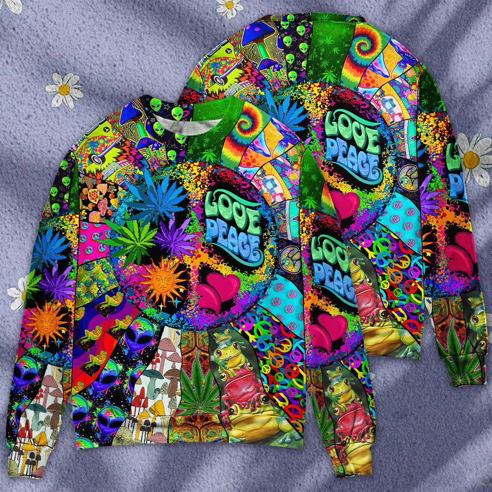 Hippie Alien Frogs Love Peace - Sweater - Ugly Christmas Sweaters - Owls Matrix LTD