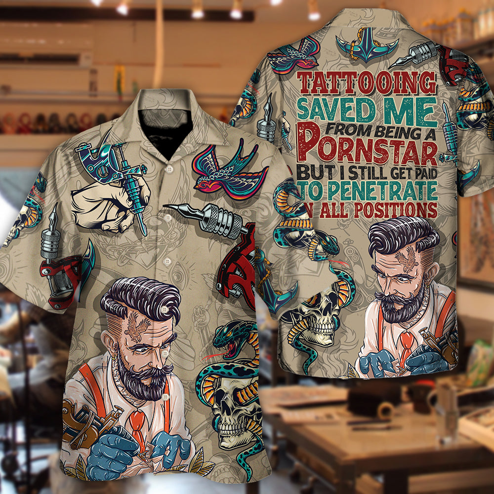 Funny Tattooing Saved Me Vintage Style - Hawaiian Shirt