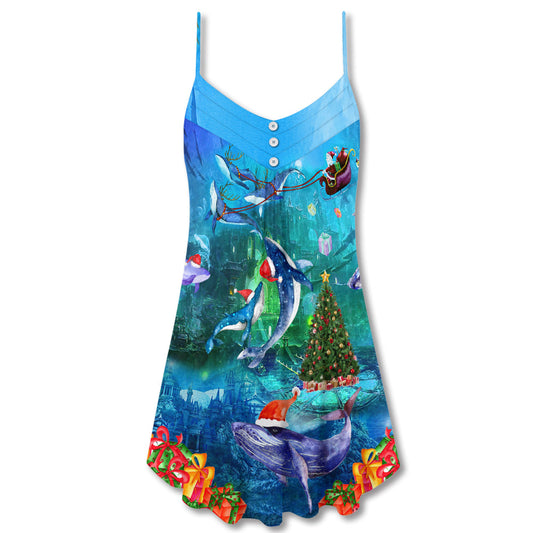 Christmas Whales Under The Sea – Women's Summer Sleeveless V-Neck Camisole Dress