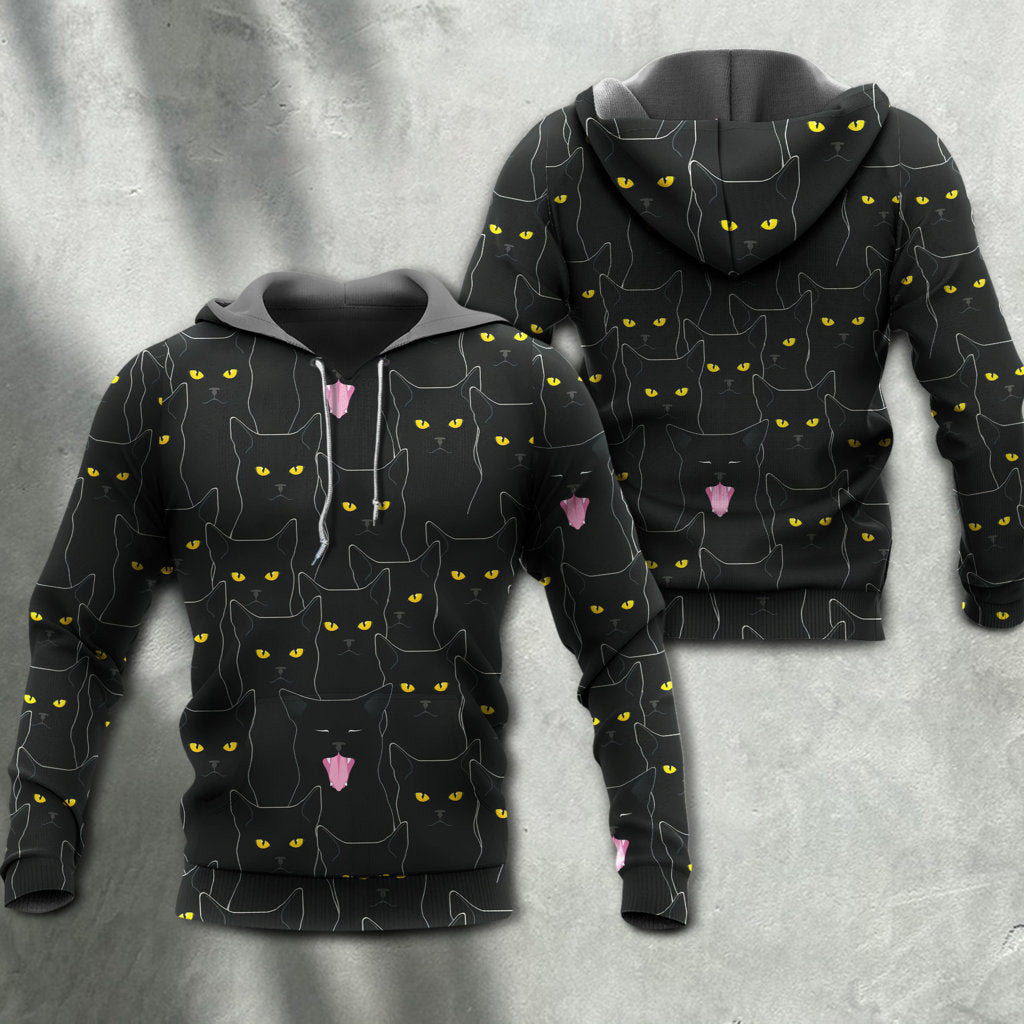 Black Cat Cute Eye Contact Style - 3D Hoodie