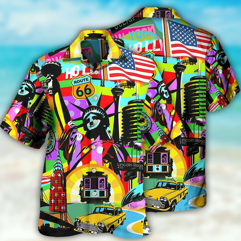 Colorful America Travel Art Style – Hawaiian Shirt