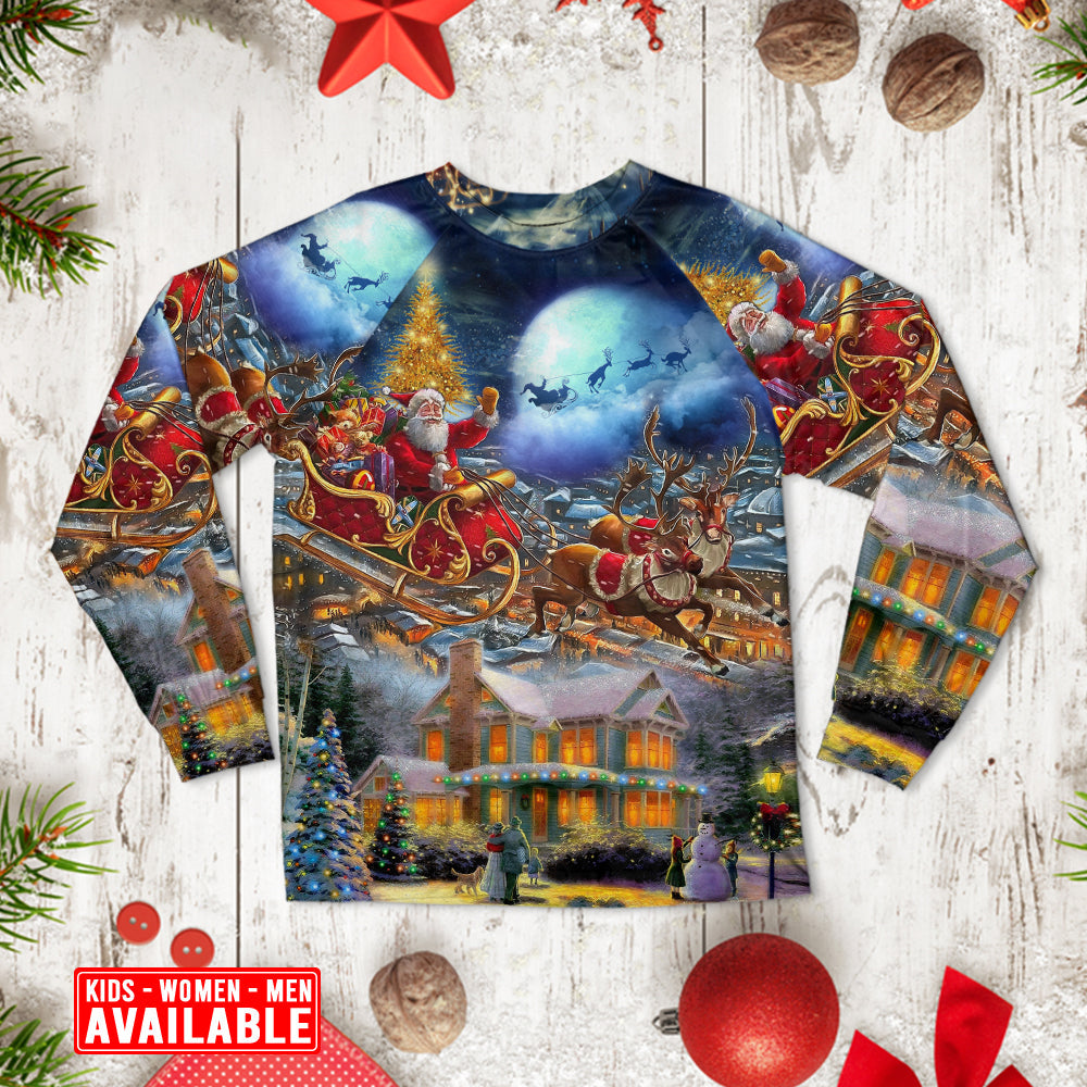 Christmas Santa Claus Snowman Family In Love Light Art Style - Pajamas Long Sleeve - Owls Matrix LTD