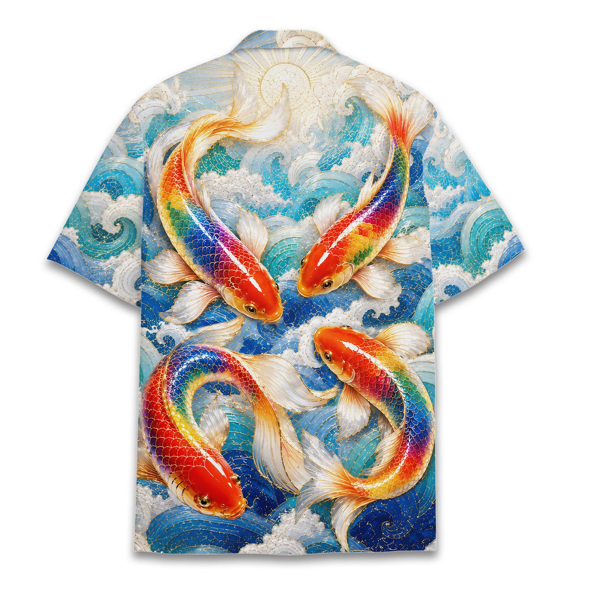 Rainbow Koi Fish Stained Glass Yin Yang Wave – Hawaiian Shirt