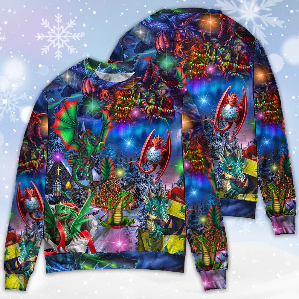 Christmas Dragon Light Fantasy Art Style – Sweater - Ugly Christmas Sweater
