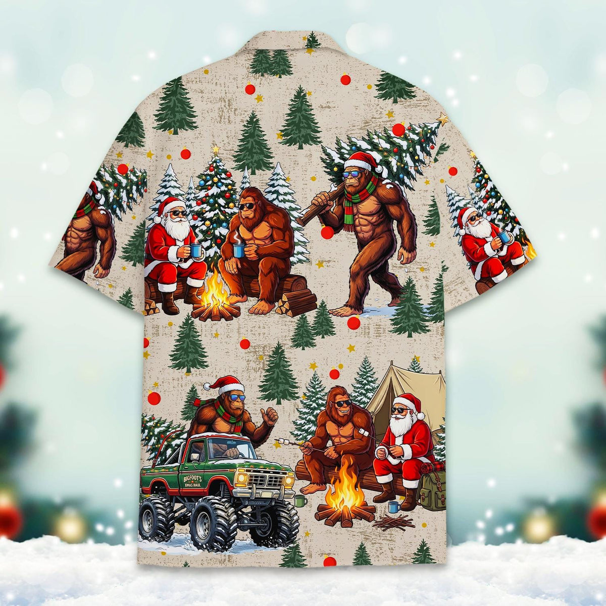 Bigfoot Christmas Santa Camping Campfire – Hawaiian Shirt