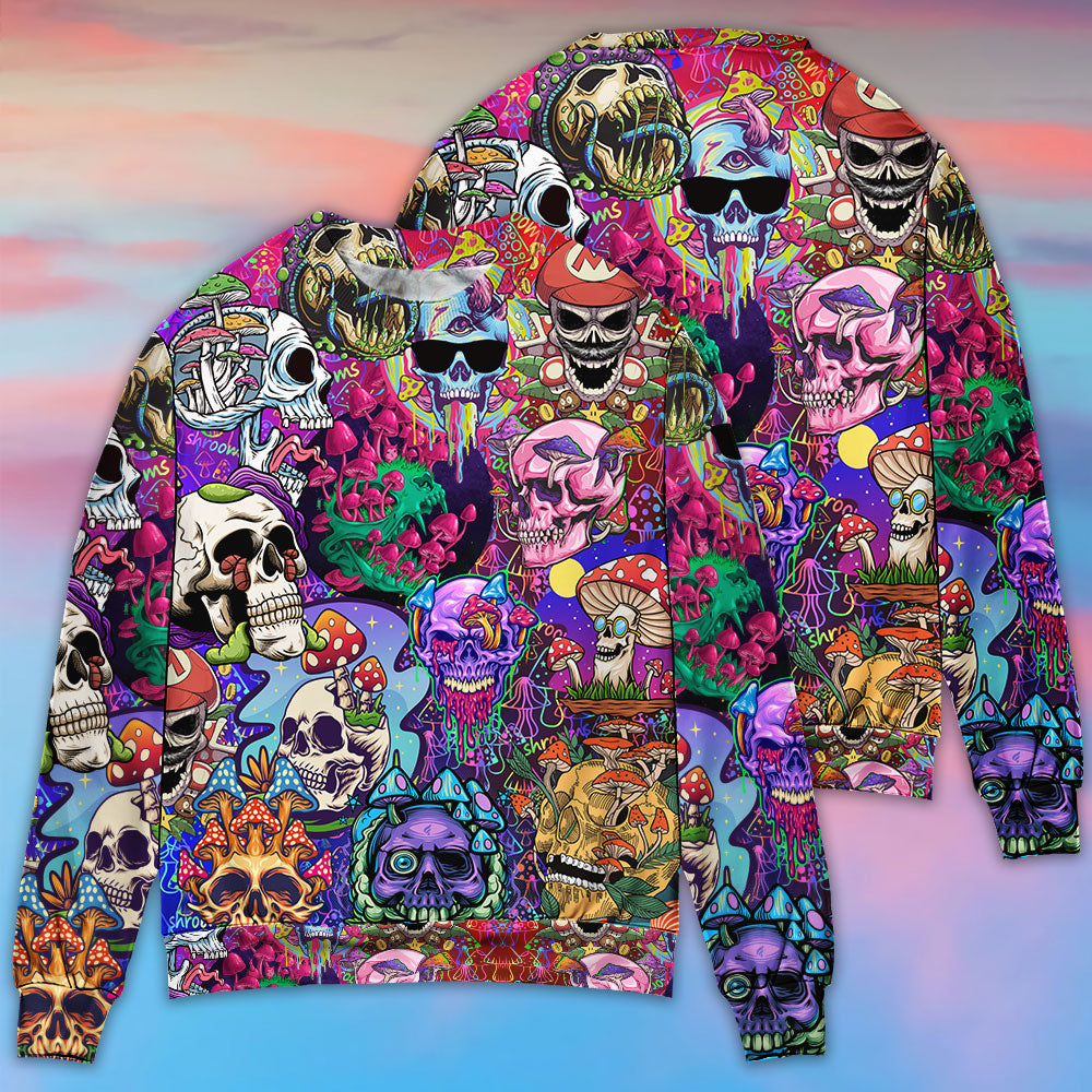 Hippie Mushroom And Skull Colorful Art – Sweater - Ugly Christmas Sweater