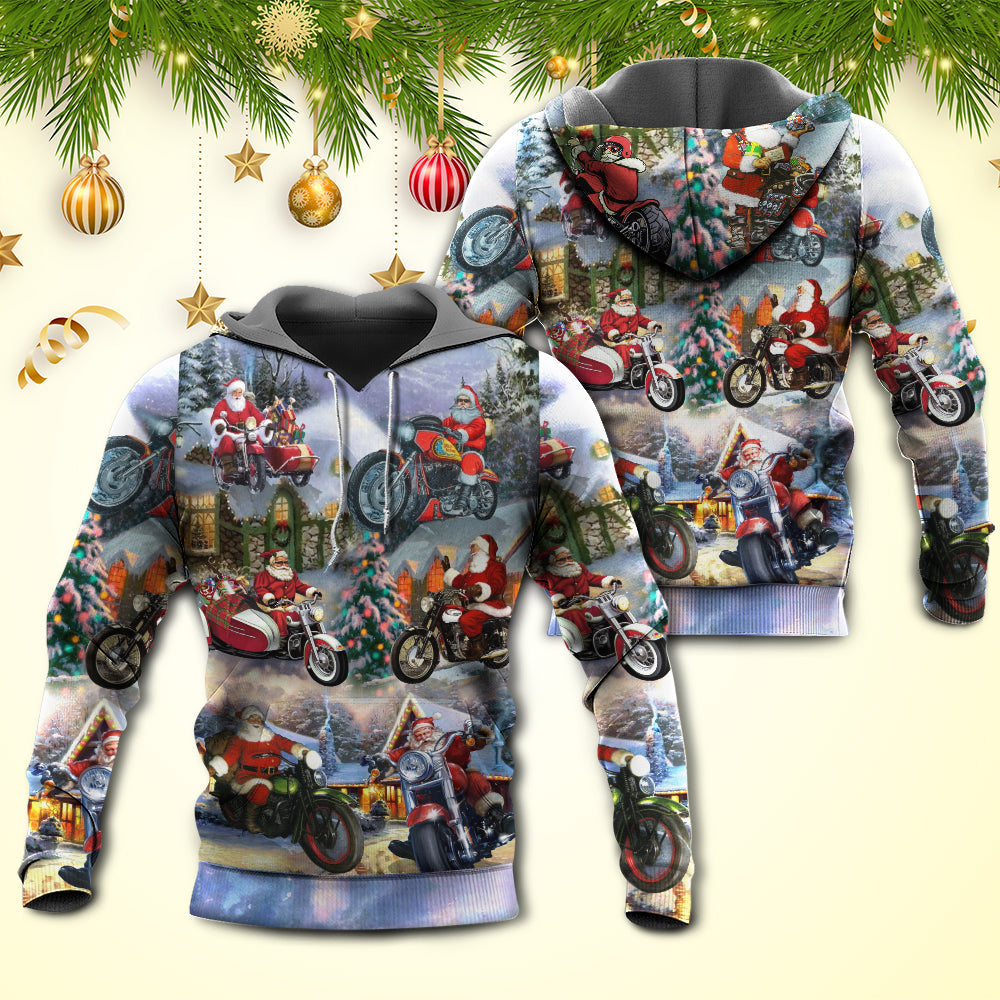Santa Motorcycle Snow Mountain - 3D Hoodie