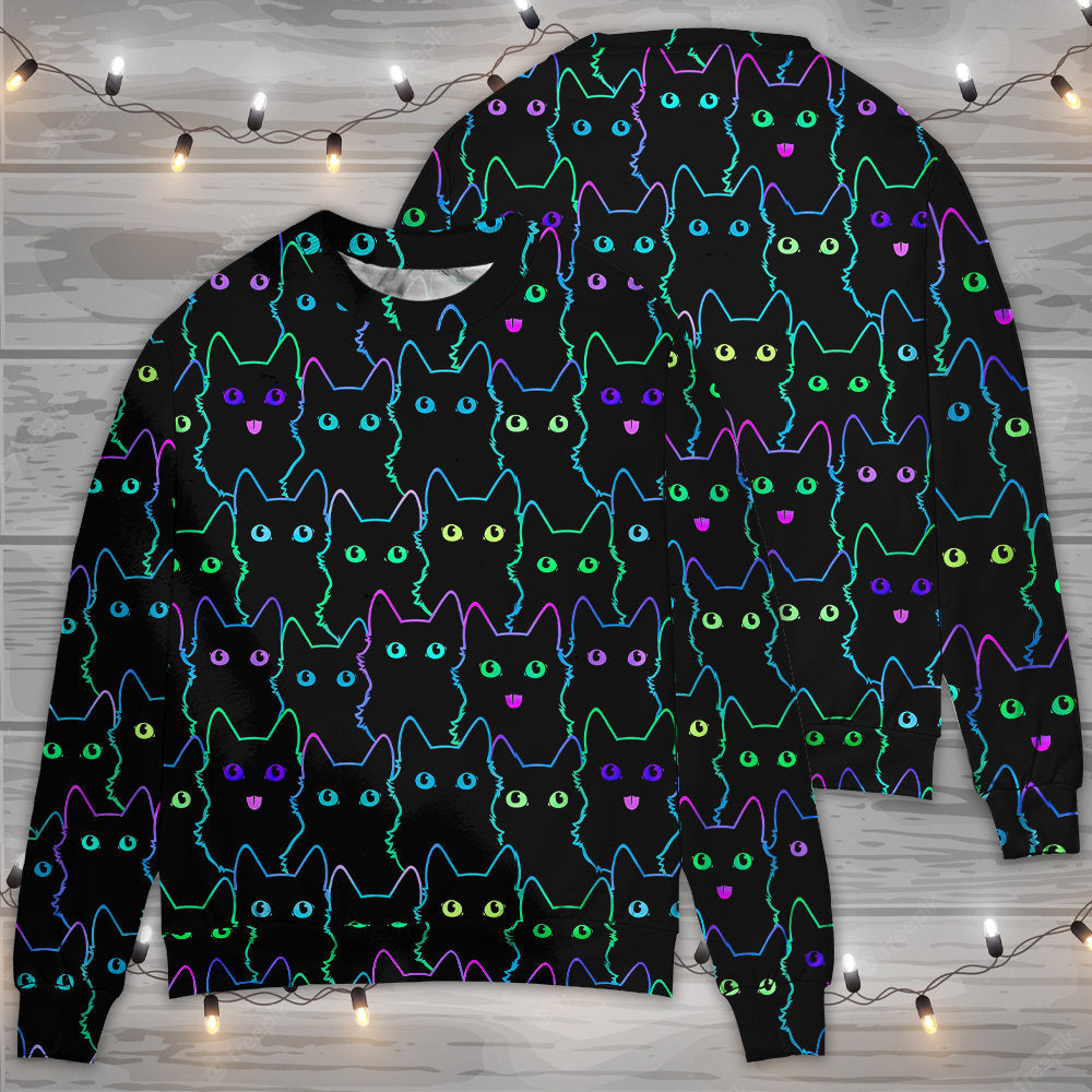 Cute Little Kitten Neon Art – Sweater - Ugly Christmas Sweater