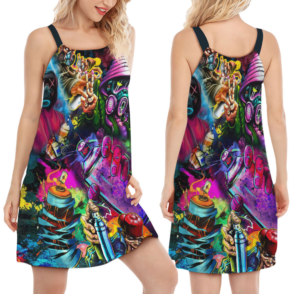 Mysterious Hippie Greeting – Women's Summer Sleeveless V-Neck Camisole Dress