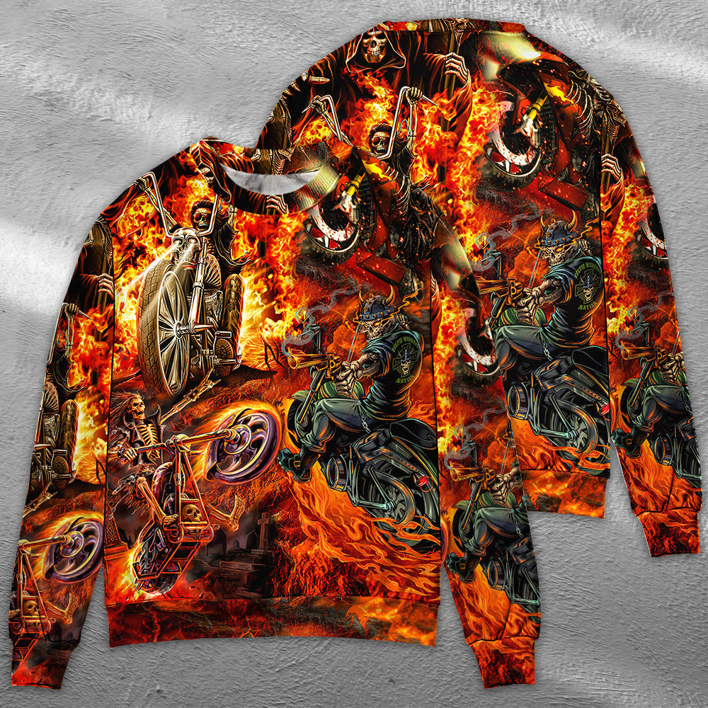 Motorcycle Skull Fire Art Style – Sweater - Ugly Christmas Sweater