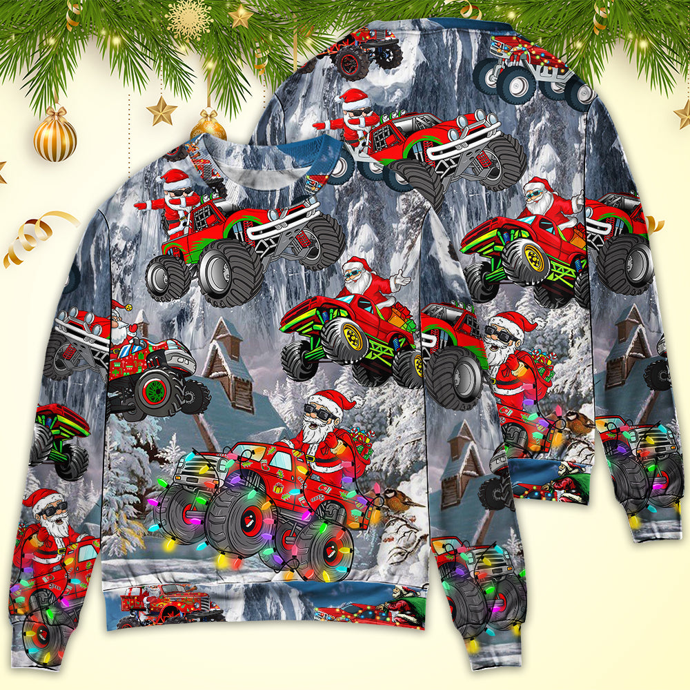 Christmas Santa Riding Red Truck Snow – Sweater - Ugly Christmas Sweater