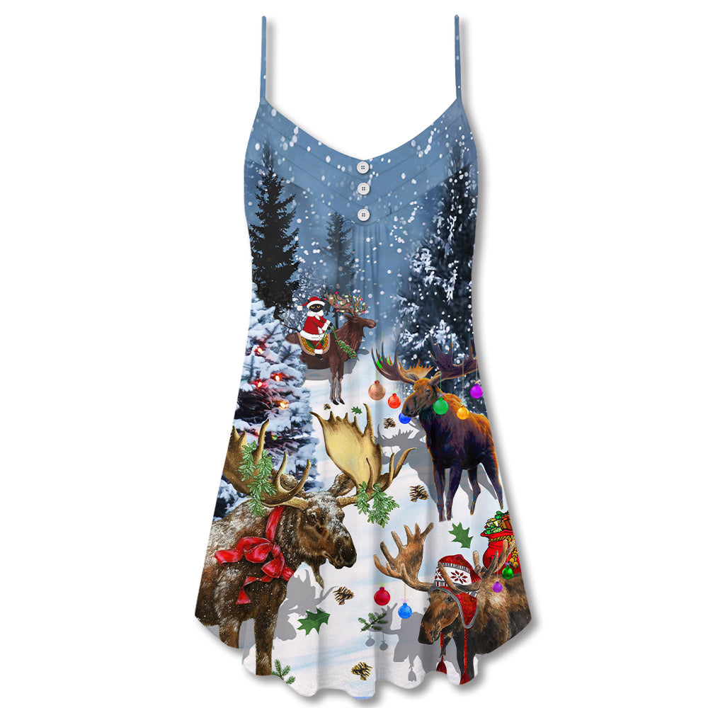 Christmas Moose Snow Holiday – Women's Summer Sleeveless V-Neck Camisole Dress