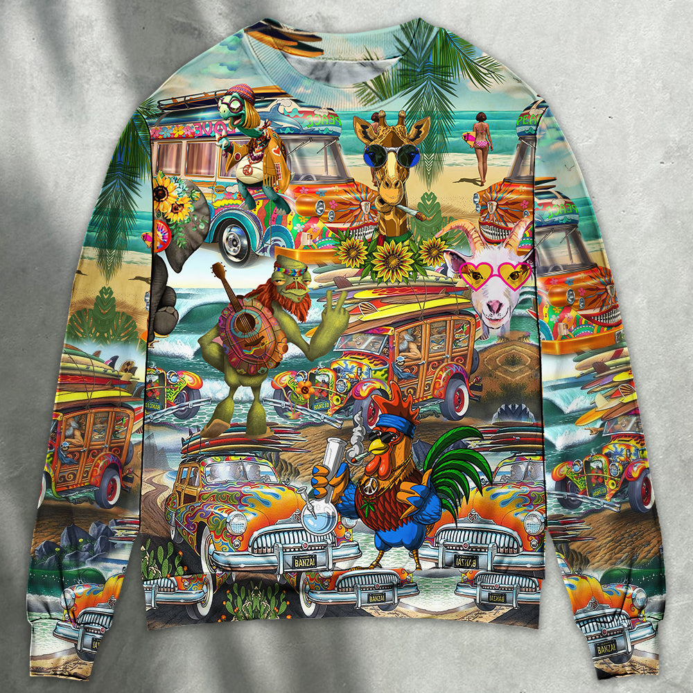 Hippie Funny Animals Happy Together – Sweater - Ugly Christmas Sweater