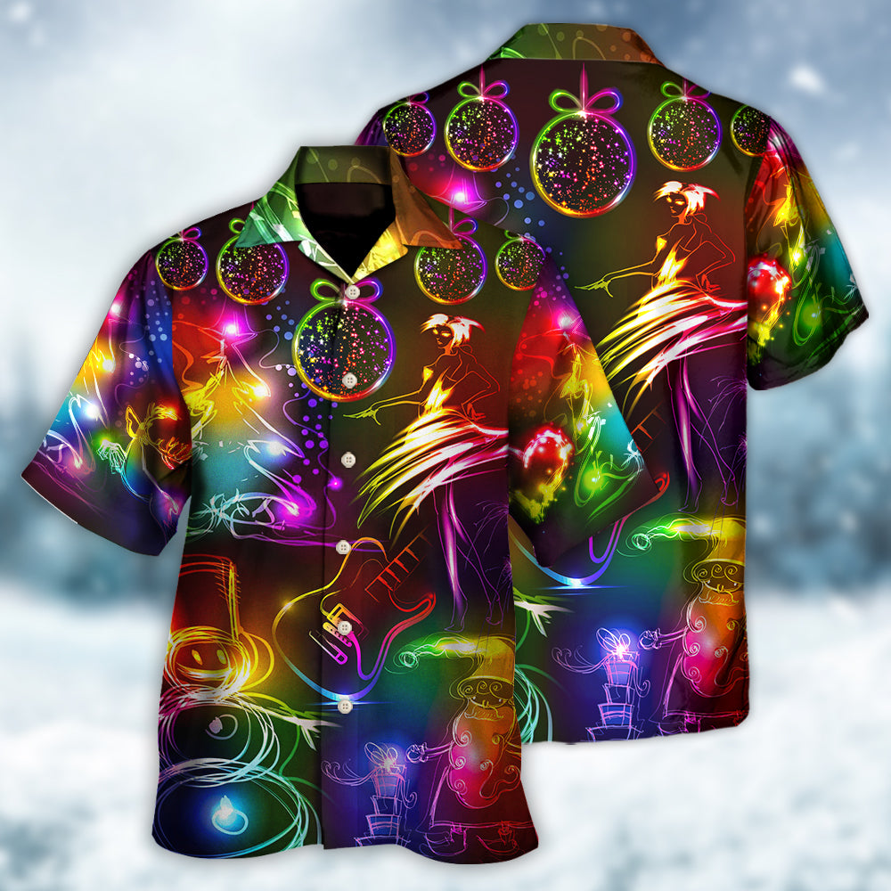Dancing Santa Tree And Snowman Neon Art - Hawaiian Shirt