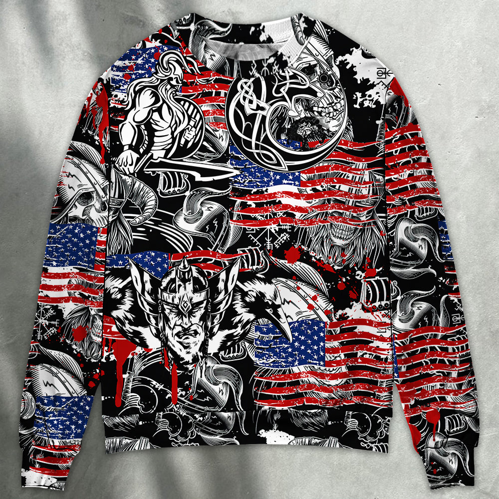 Viking Independence Day Warrior And Wolf – Sweater - Ugly Christmas Sweater