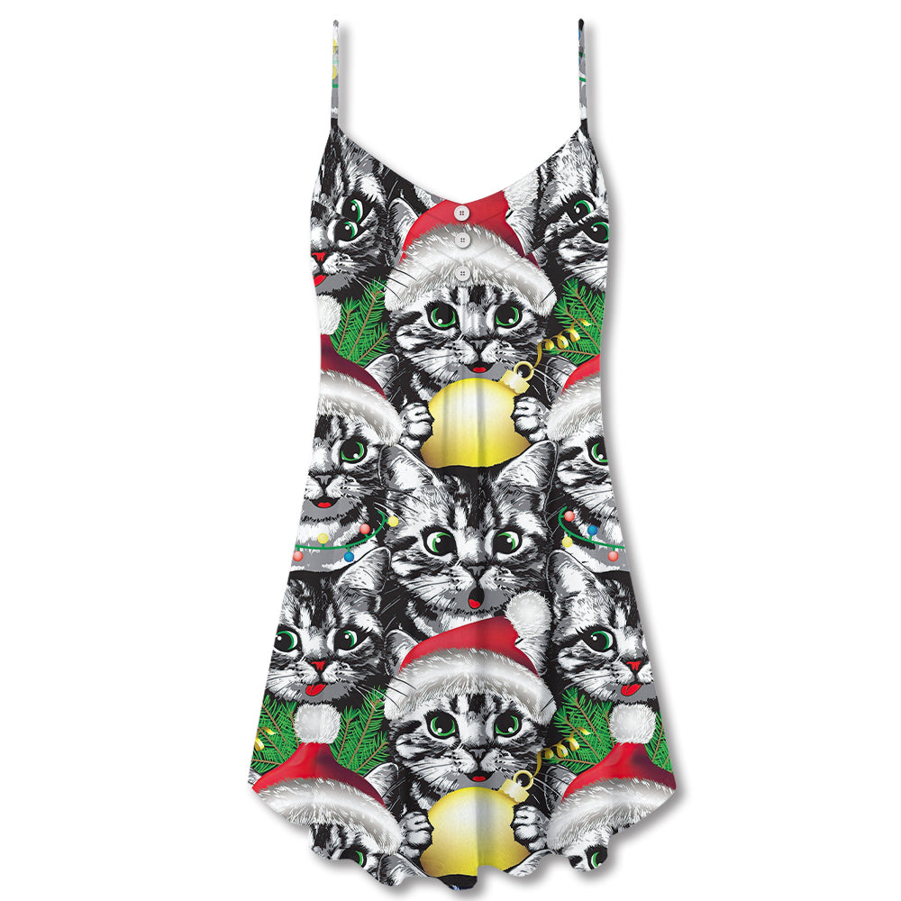 Christmas Meowy Cat Lover – Women's Summer Sleeveless V-Neck Camisole Dress