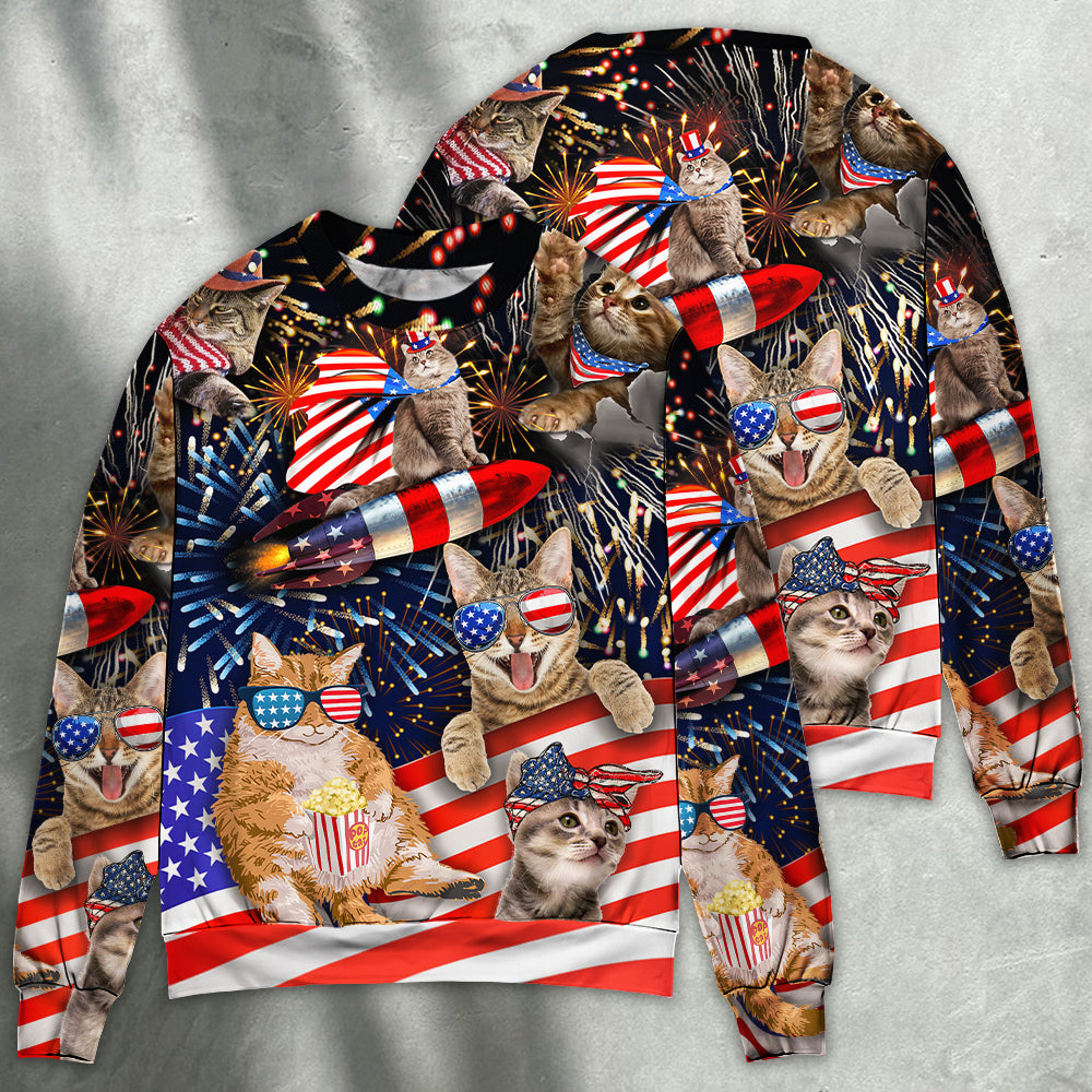 Cat Independence Day Fireworks Style – Sweater - Ugly Christmas Sweater
