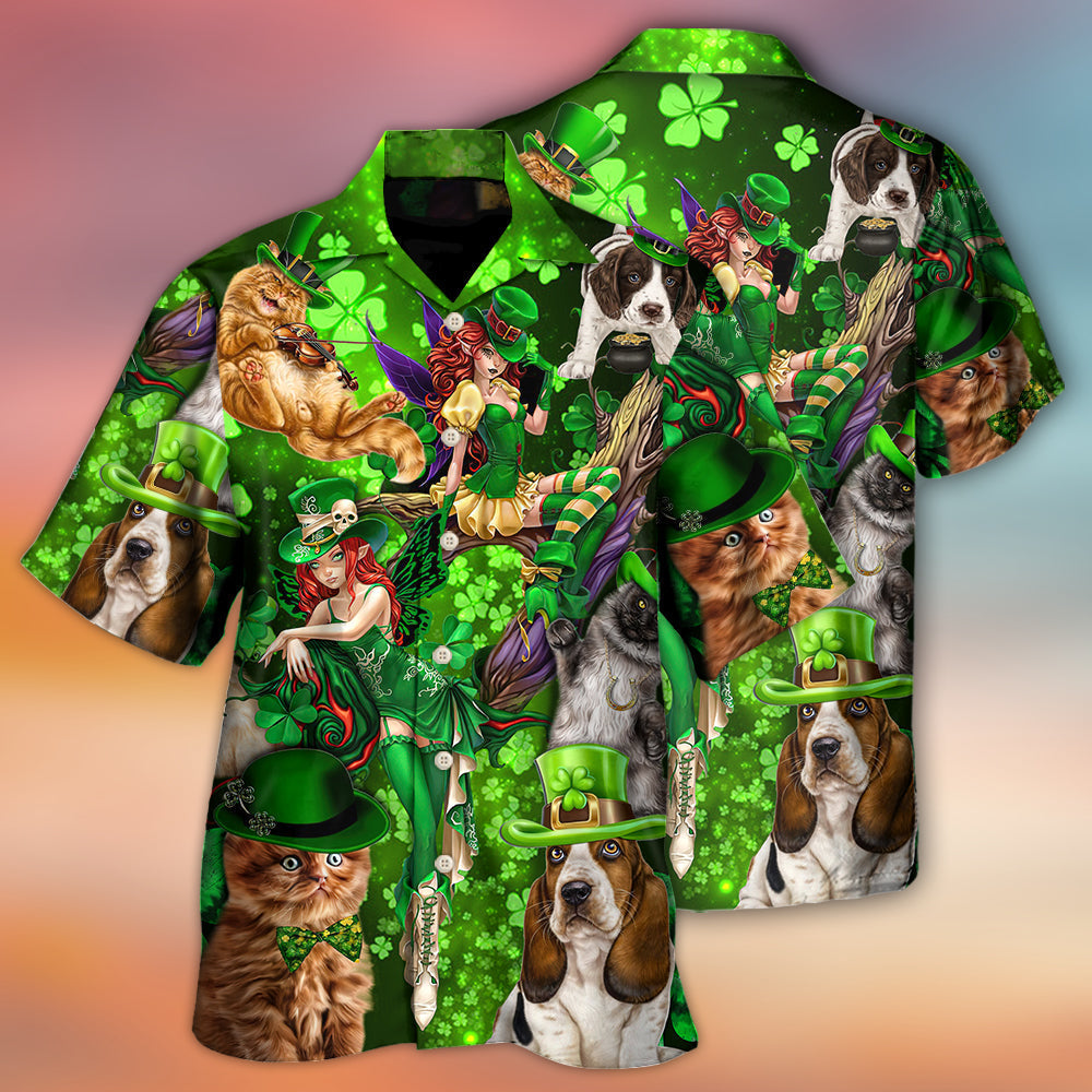 Irish Cat Girl St Patrick Green Glow – Hawaiian Shirt