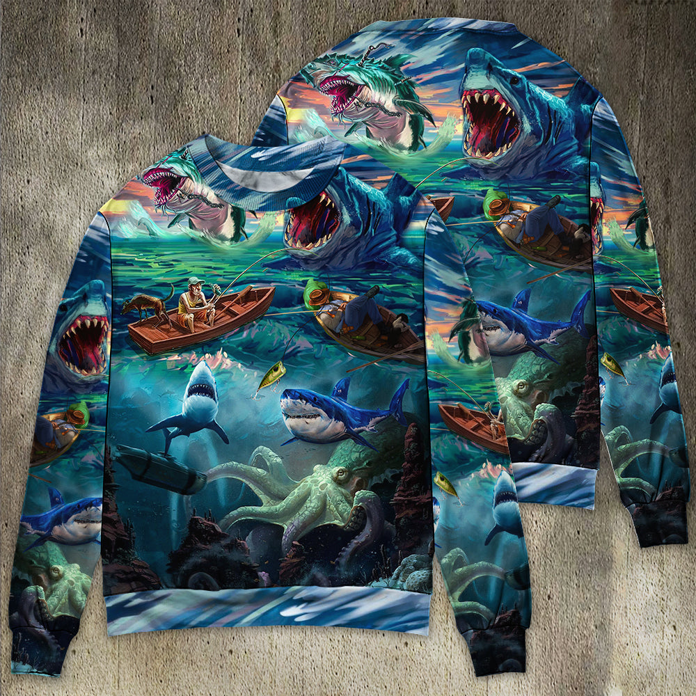 Fishing Shark Crazy Art Style – Sweater - Ugly Christmas Sweater