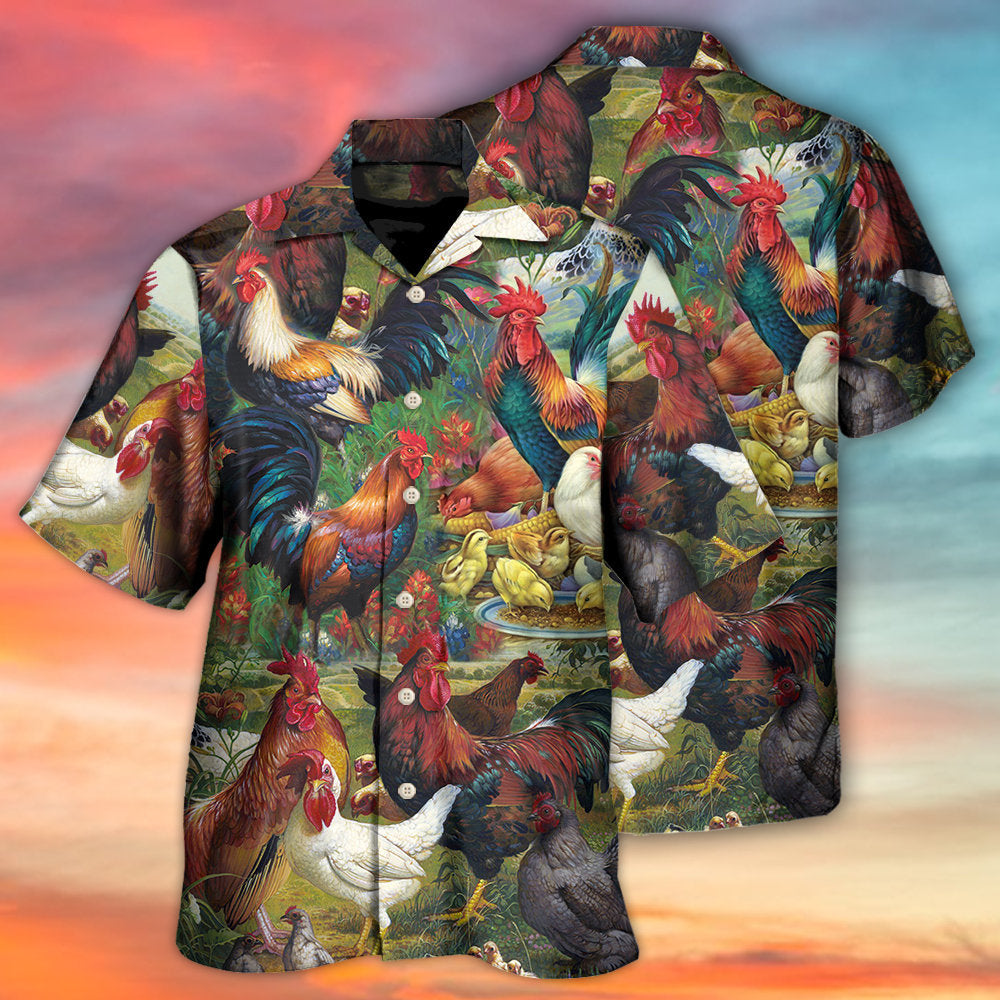 Chicken Lover Retro Farm Background - Hawaiian Shirt