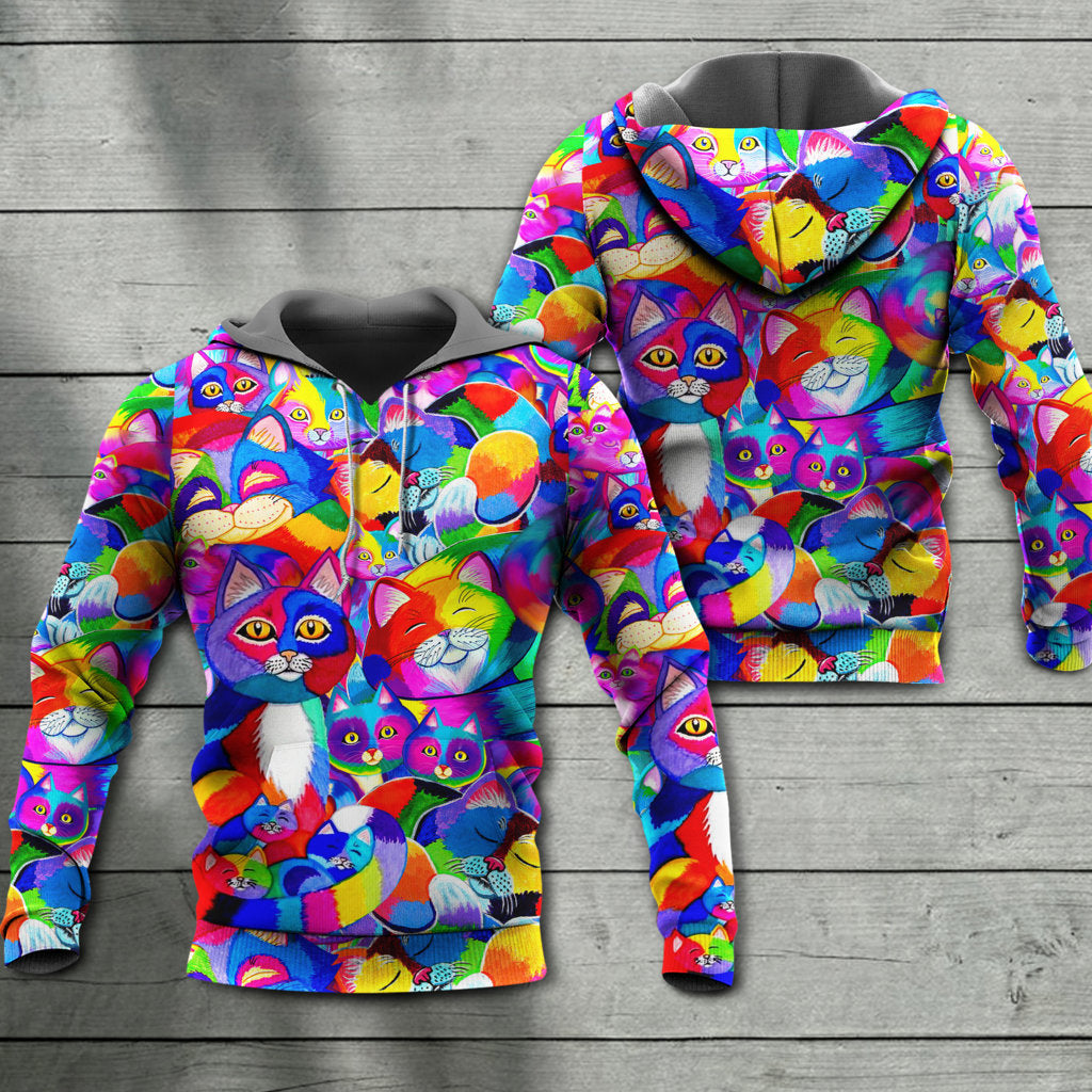 Cat Rainbow Colorful Art Style - 3D Hoodie