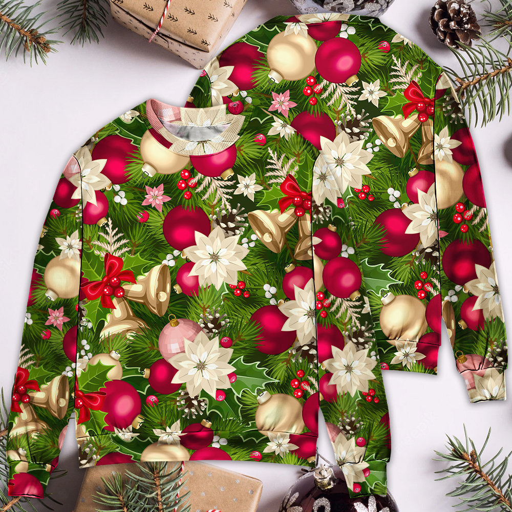 Christmas Fir Tree And Poinsettia Flowers – Sweater - Ugly Christmas Sweater