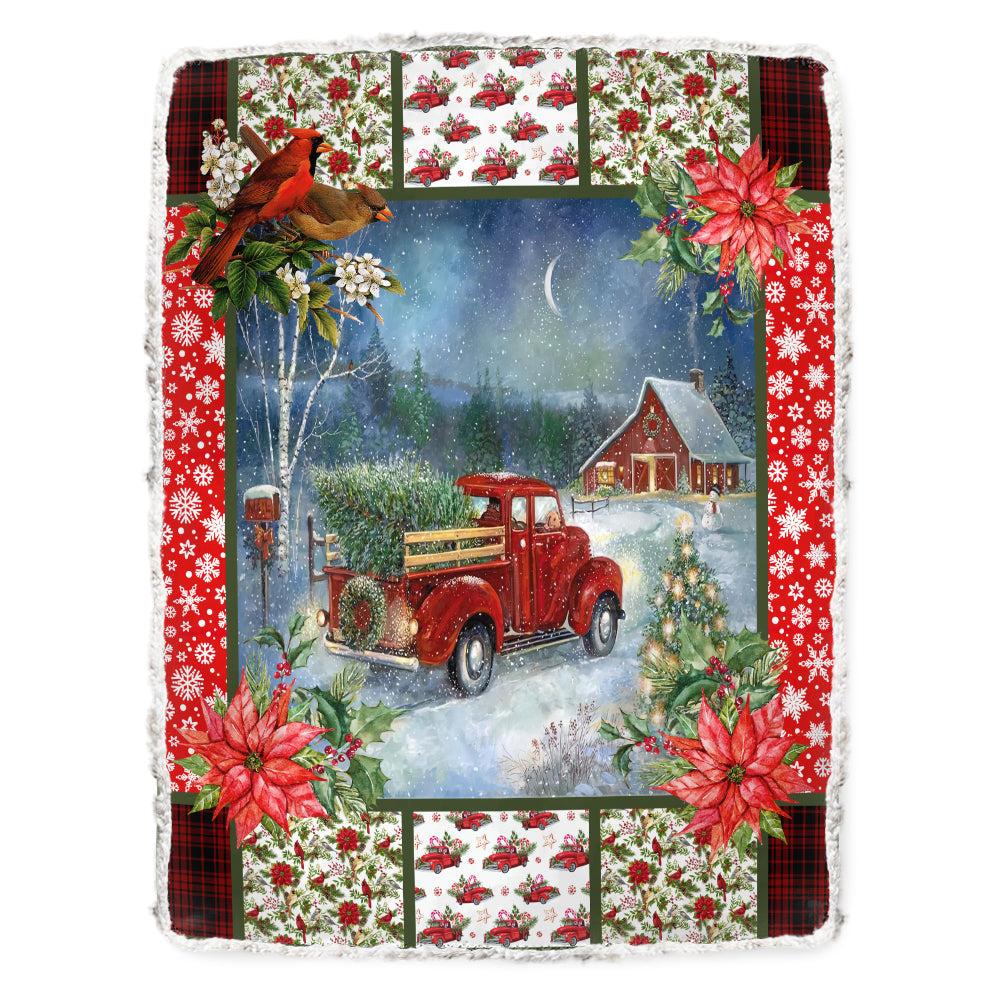 Cardinal Red Truck Christmas 50 x 60 Inch Flannel Blanket For Living Room And Bedroom Styling