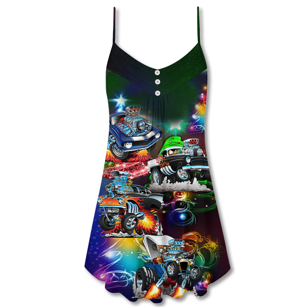 Christmas Neon Car Holiday – Women's Summer Sleeveless V-Neck Camisole Dress