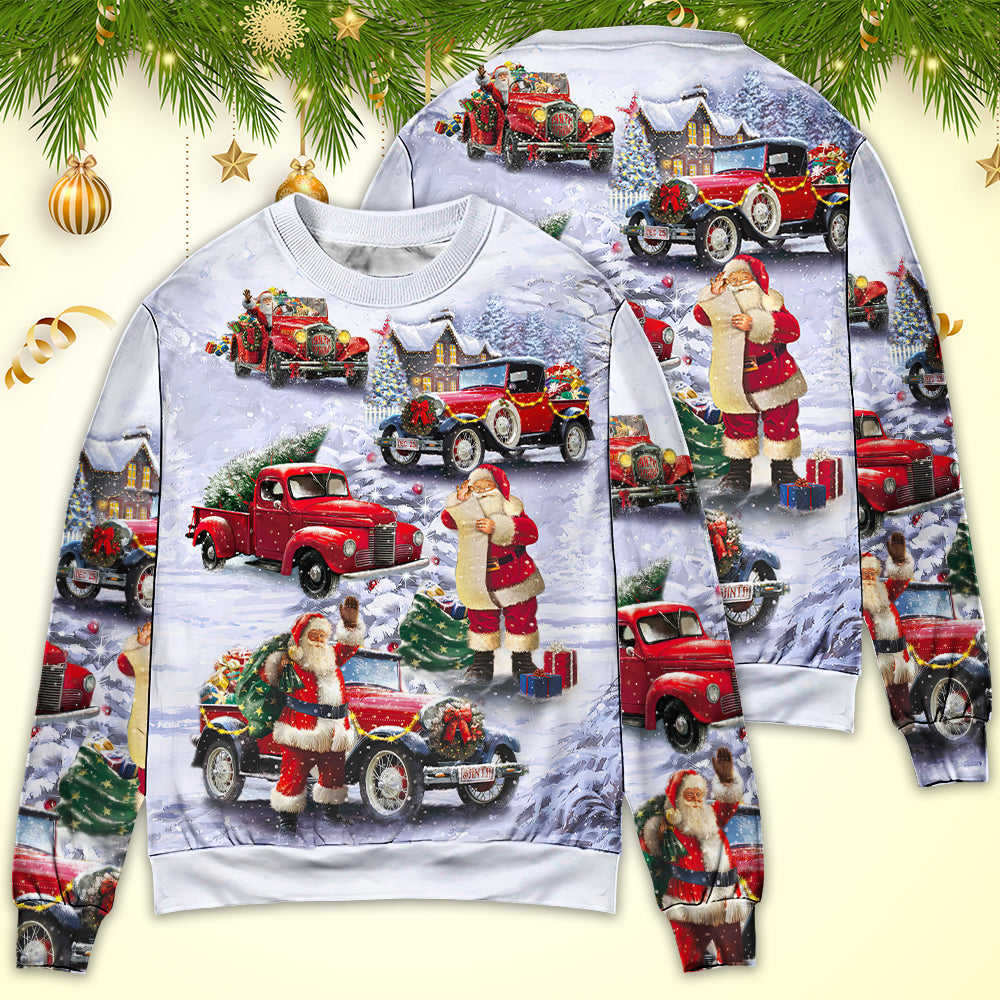Christmas Santa Red Truck Funny Gift Art – Sweater - Ugly Christmas Sweater