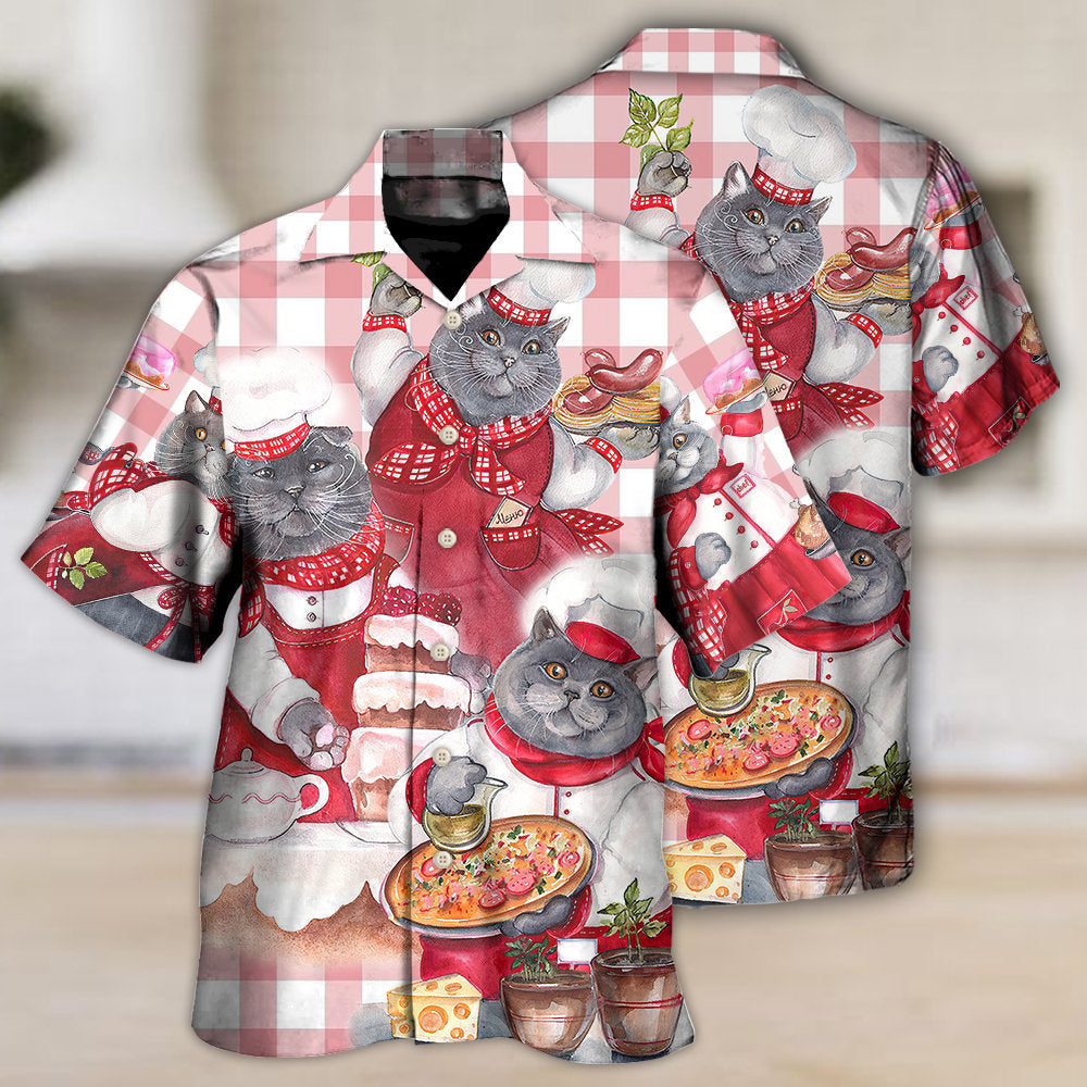 Cute Black Cat Chef Cooking Art - Hawaiian Shirt