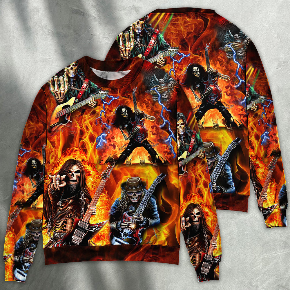 Guitar Skull Fire Hot Style – Sweater - Ugly Christmas Sweater