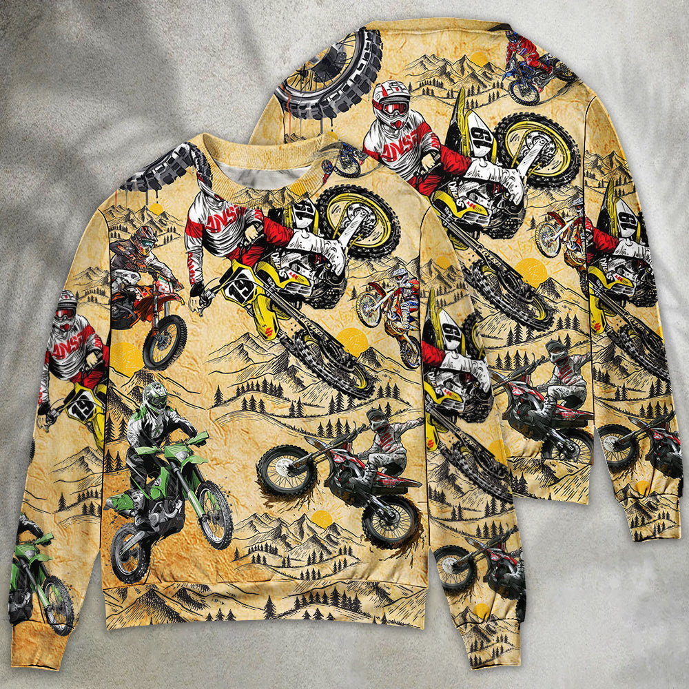 Motocross Biker Vintage Art Style – Sweater - Ugly Christmas Sweater